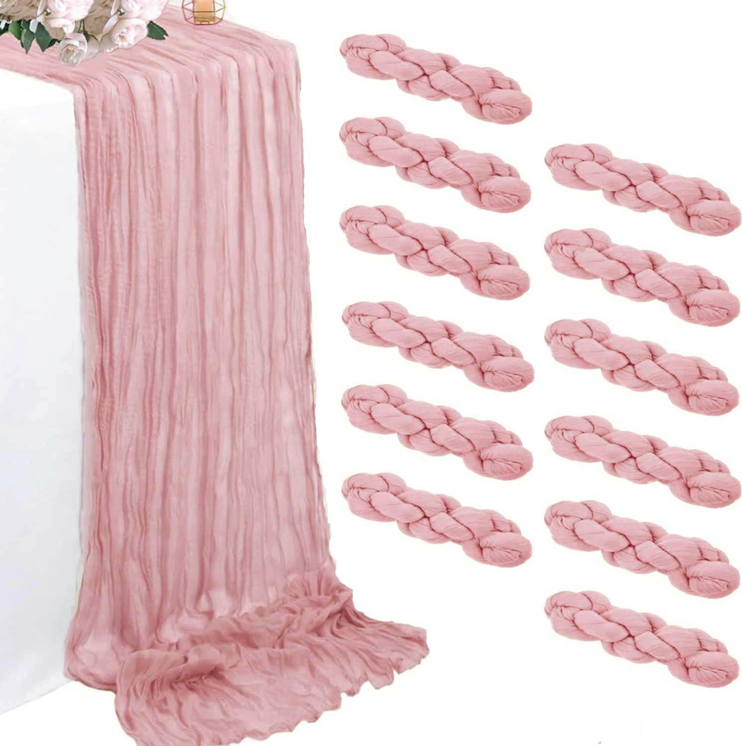Photo 1 of 12 Pack Pink Cheesecloth Table Runners 35 x 120 Inch – Rustic Boho Gauze Table Runner for Wedding Arch, Party Decoration, Bridal Shower, Reception, Farmhouse Dining Decor