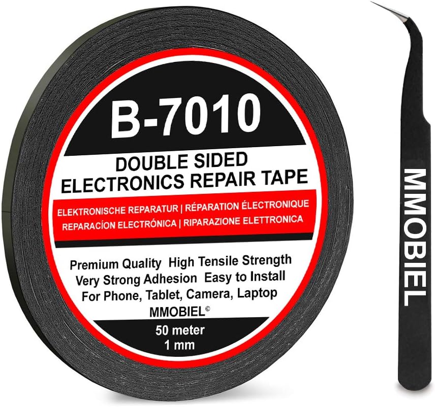 MMOBIEL Double Sided Adhesive Tape 1mm 50m Roll (164ft) Black Ultra Thin Mounting Tape for LCD Screen Repair Smartphone Tablet Laptop Glass Fix