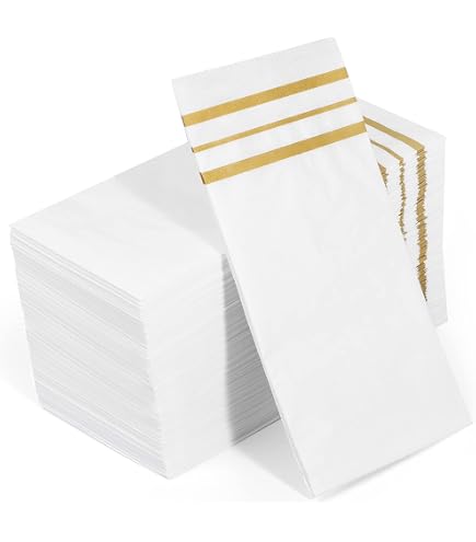 50 Pastel Gold Trim 2-Ply Cocktail Paper Napkins – Perfect For Wedding Party Decorations