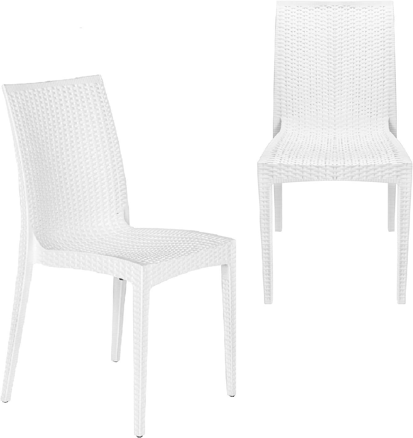 Furgle Dining Chair White Plastic Chairs of Mid Century Country Wicker Rattan Style Indoor Outdoor Waterproof Chic Furnitures for Kitchen Dining Room Balcony Porch Bistro Cafe Garden Patio Set of 2
