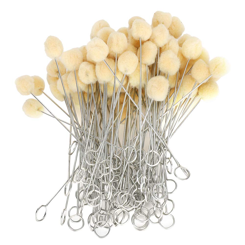 Wincal Leather Wool Dauber, 100pcs Wool Brush Oily Dye Ball Brush Metal Handle Diy Hand‑Made Gluing Craft Tool