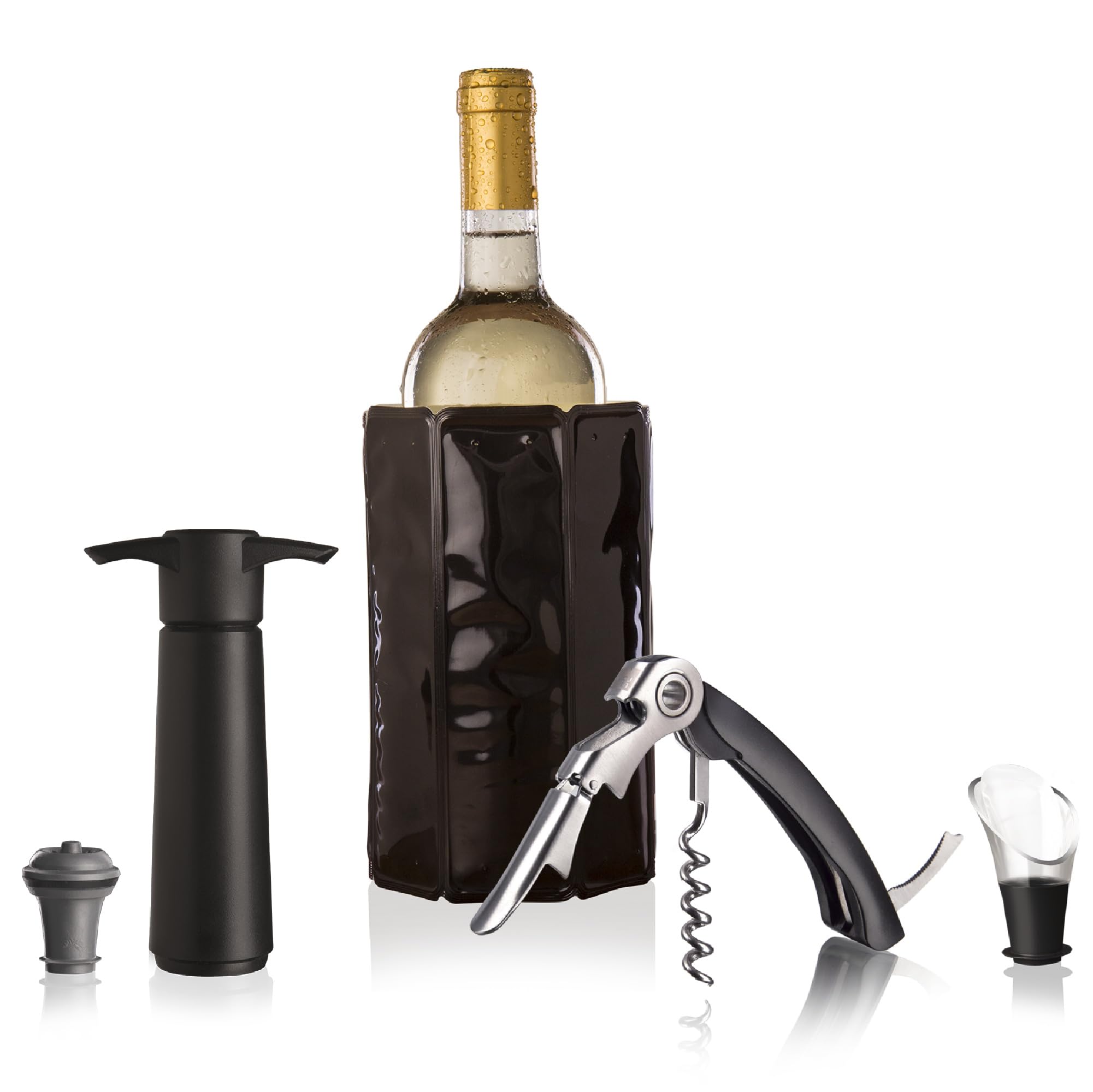 Vacu Vin Wine Set Original - 5pc Wine Must-Haves - Includes Double Hinged Corkscrew, Active Cooler Wine, Wine Server Crystal, The Original Wine Saver and Vacuum Wine Stopper