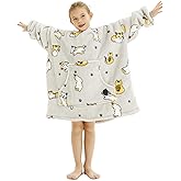 THREE POODLE Wearable Blanket Hoodie for Kids, Oversized Sherpa Sweatshirt Blanket with Giant Hood, Warm Cozy Cat Hooded Blanket, Cute Gifts for Kids Girls Boys