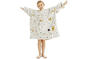 THREE POODLE Wearable Blanket Hoodie for Kids, Oversized Sherpa Sweatshirt Blanket with Giant Hood, Warm Cozy Cat Hooded Blanket, Cute Gifts for Kids Girls Boys