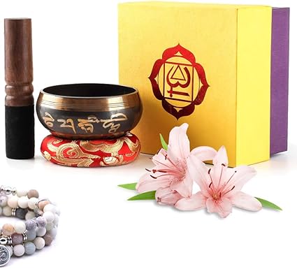 Juego de cuencos tibetanos con doble mazo, cojín de seda y caja de regalo para meditación,