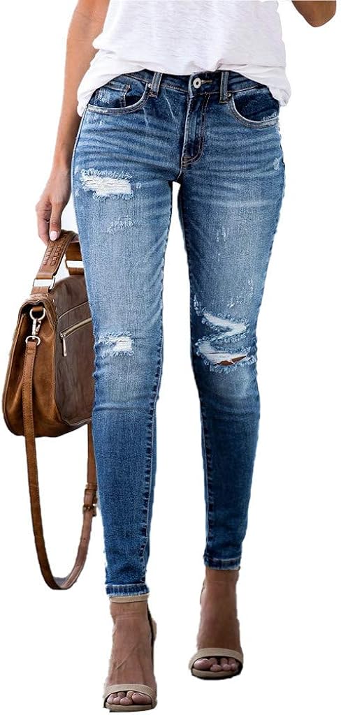 EUCoo Damen-Jeans, leger, gerissen, Distressed-Look, für Freundinnen, Skinny Jeans, Distressed ...