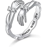 Lonyinlg 925 Sterling Silver Always with You Hugging Hands Warm Embrace Hug Ring for Women Adjustable Rings Inspirational Encourage Jewelry Valentine's Gift