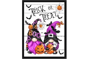 VIGEGU Halloween Gnome Stamped Cross Stitch Kits - Trick or Treat Counted Cross Stitch Kits for Beginners Adults,11 CT Patterns Dimensions Embroidery Kits Arts Craft,for Gift and Home Decor 12 x 16inch