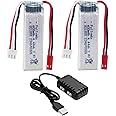 sea jump 2PCS 2S 7.4V 600mAh Li-ion Battery with 2in1 Charger Suitable for XK A280 A160 A300 RC Remote Controlled Aircraft Fixed Wing Battery Glider Sircraft Model Toy Accessories