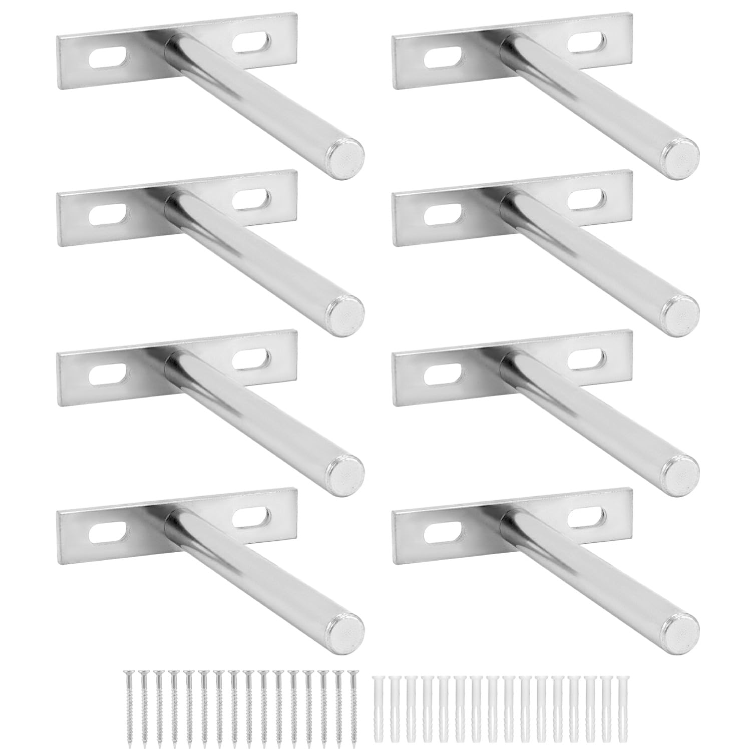 QWORK® 8 Pack Floating Shelf Bracket - 4 Inch 100mm - Heavy Duty Hidden Concealed Wall Shelf Brackets with Mounting Screws - Solid Steel