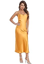 Women's Spaghetti Strap Midi Satin Silk Dresses