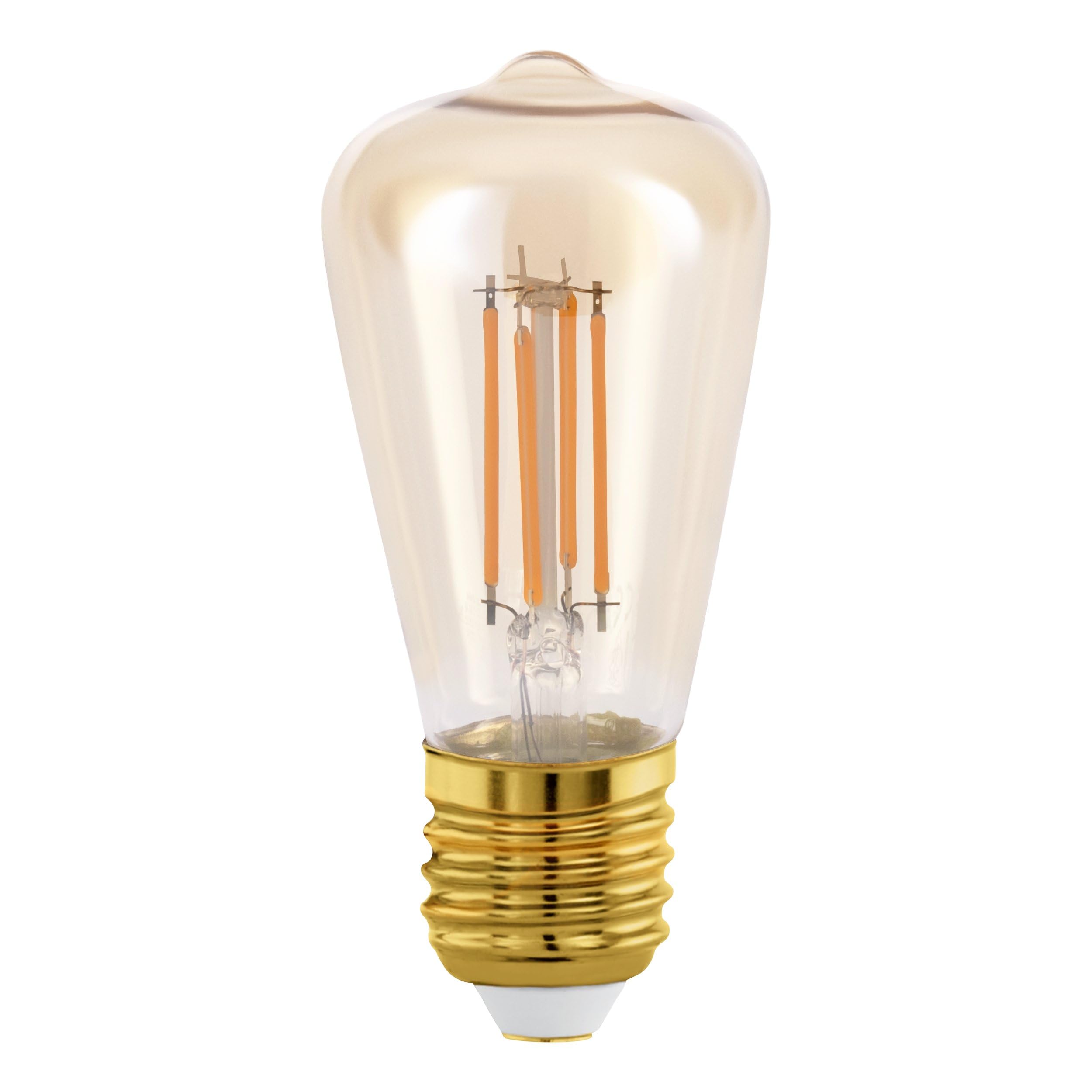 Eglo E27 LED Bulb, Amber Vintage Filament Light Bulb, Piston-Shaped Edison lamp for Retro Lighting, 4 watt (Equivalent to 26 watt), 270 Lumen, Warm White Glow, 2200 Kelvin, ST48, Ø 1.9"