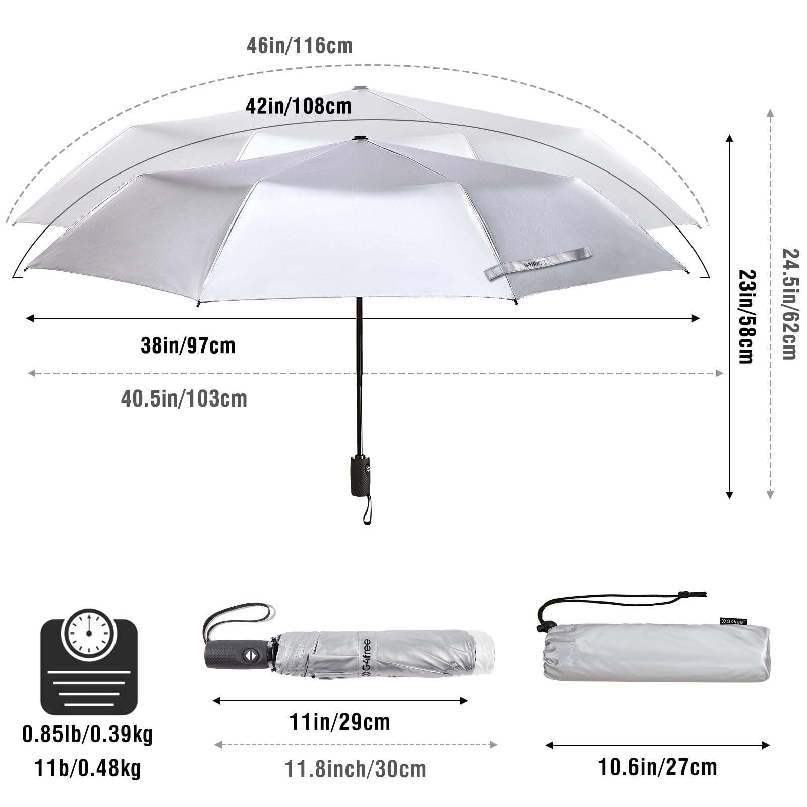 G4Free UPF 50+ UV Protection Large Travel Umbrella 42/46 Inch Auto Open Close Windproof Sun Blocking Umbrella