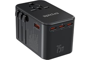 EPICKA Universal Travel Adapter, GaN 75W International Plug Adapter with 3 USB-C PD Fast Charging & 2 USB-A Quick Charging Adaptor All-in-one Wall Charger for USA EU UK AUS (TA-105 Max, Black)