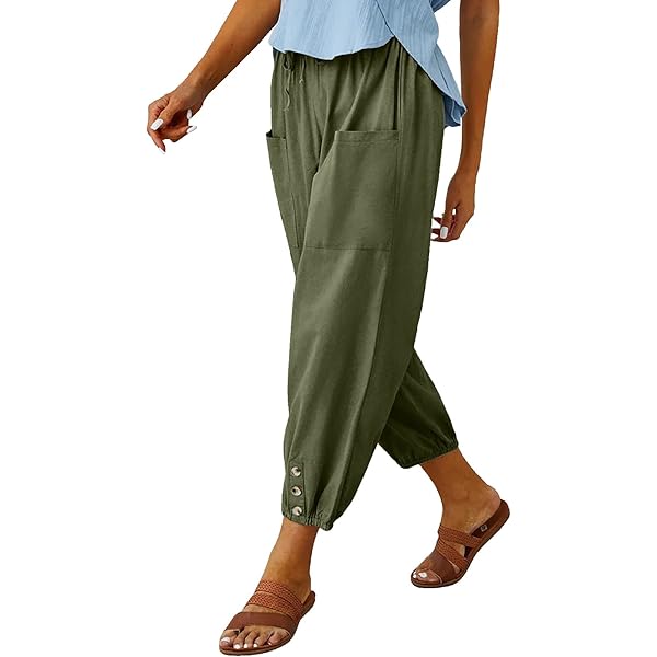 Womens Casual Capri Pants Elastic Waist Drawstring Summer Lounge