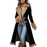 utcoco Women's Faux Suede Shearling Jacket Coat Lapel Fleece Long Sleeve Vintage Western Winter Outerwear