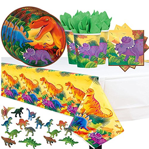 Another Dream Dinosaur Prehistoric Themed Party Pack for 16 with Plates, Napkins, Cups, Tablecover, and Dinosaur Figurines!