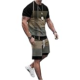 GORGLITTER Men's 2 Piece Outfits Short Sets Short Sleeve T Shirt and Track Shorts Set