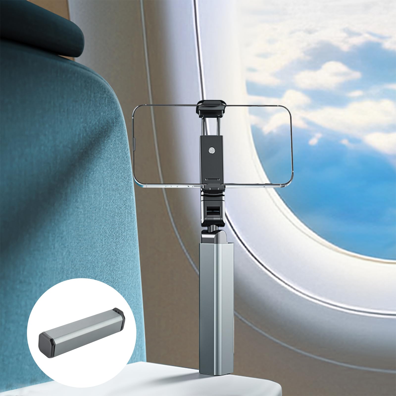 AiQInu Mobile Phone Holder Adjustable 360 Degree, Foldable Mobile Phone Holder Aeroplane, Smartphone Holder Compatible with iPhone, Mobile Phone Holder for Plane, Kitchen, Office (Black)