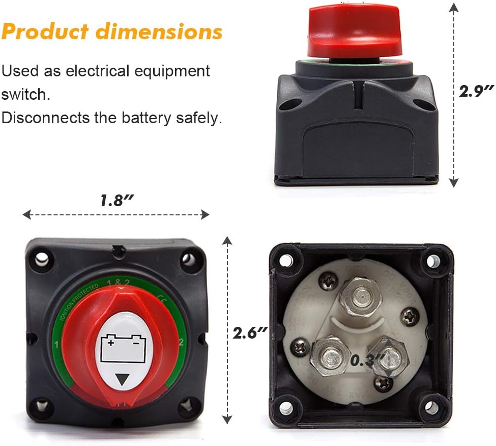 1-2-Both-Off Battery Switch 12V-60V Battery Disconnect Master Cut Shut Off for Marine Boat Car RV ATV Vehicle Heavy Duty Battery Isolator Switch: Automotive