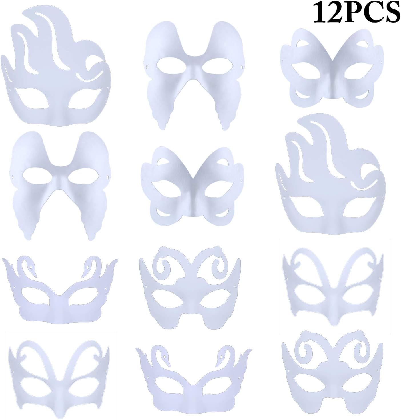 Coxeer White Mask, 12Pcs Blank Half Face Mask White DIY Mask Plain