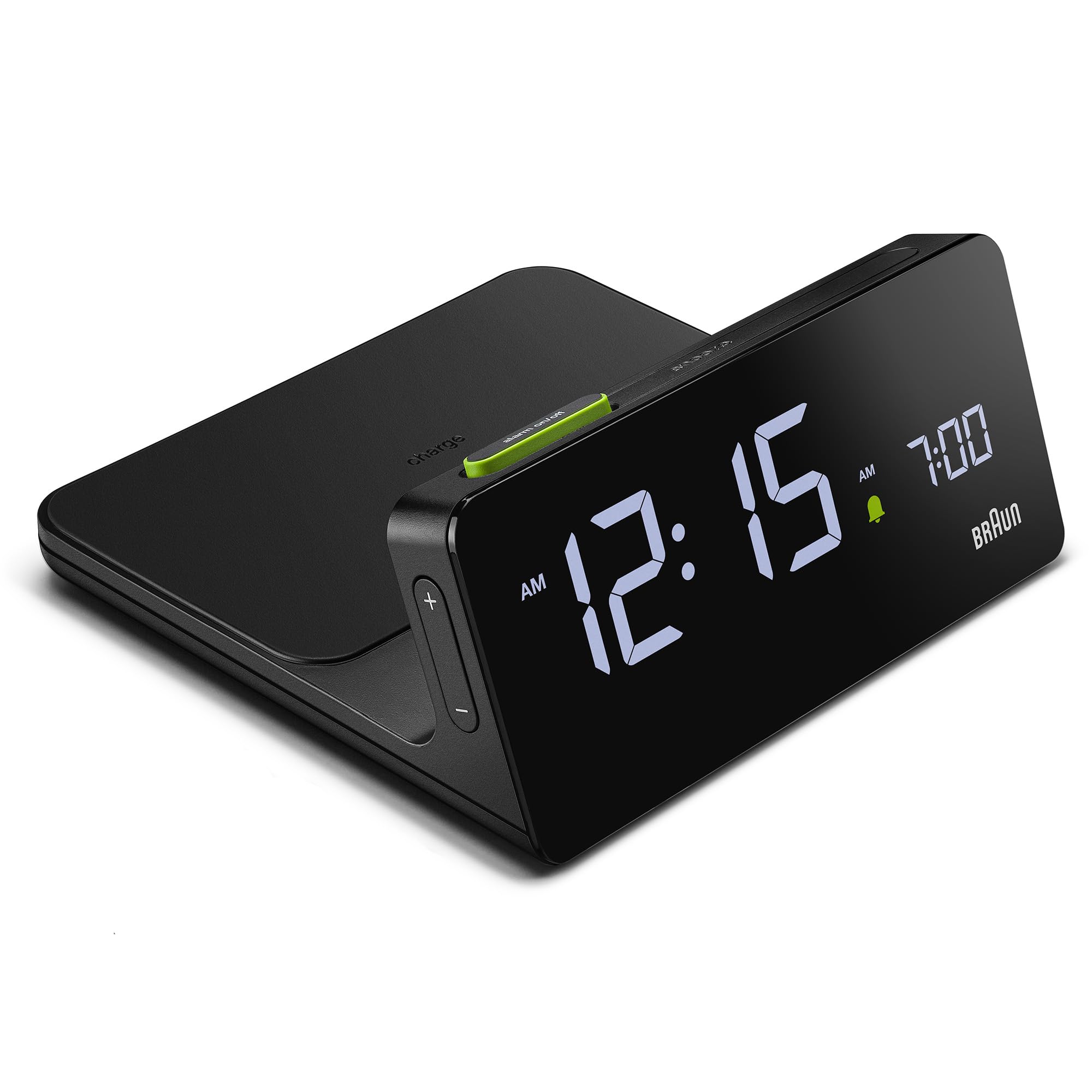 Braun Digital Alarm Clock with VA LCD Display, 10W Qi Wireless Fast-Charging Pad, Automatic Backlight Adjustment, Quick Set, Beep Alarm in Black, model BC21B. — image 1