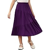 GORLYA Girls Holiday Casual Asymmetrical Tiered Ruffle Hem Long Swing Boho Fancy Maxi Skirt 6-14Y