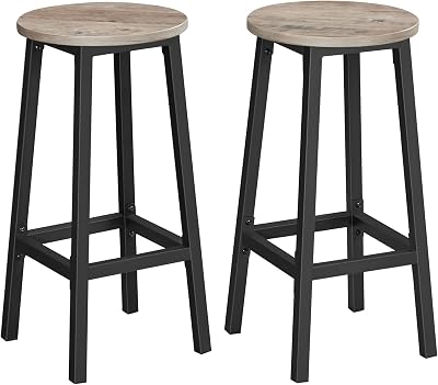 VASAGLE Bar Stools Set of 2 Greige Black Metal Frame Footrest 32x65 cm