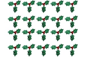 ARTIBETTER 100pcs Mini Triple Leaf Holly Berries Embellishments for Holiday Christmas Wreath Arrangement Gift Tag and Card Making (Green, 3CM)