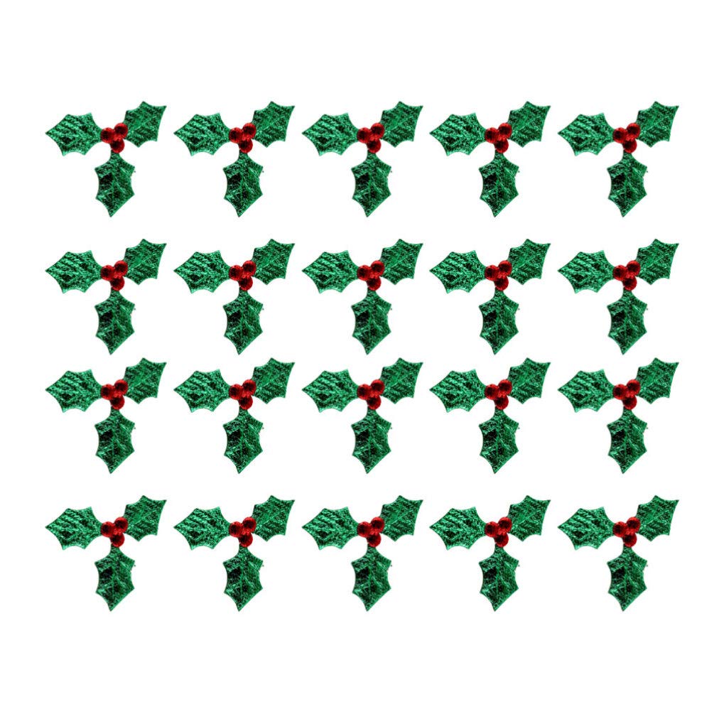 HEALLILY 100pcs Christmas Holly Berry Leaves Iron on Patches Embroidered Applique Sew On Patches for Xmas Costume Confetti Decoration 3cm