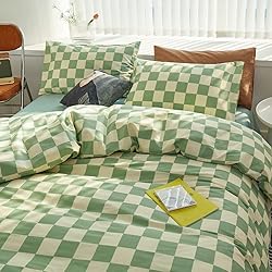 CLOTHKNOW Green White Plaid Comforter Set