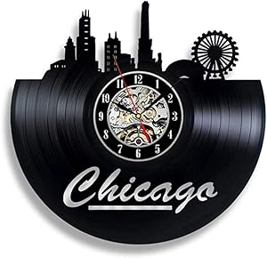 Chicago Vinyl Record Wall Clock Modern Design for Living Room Chicago City Symbol 3D Stickers Vinyl Clcok Wall Watch Home Decor with led