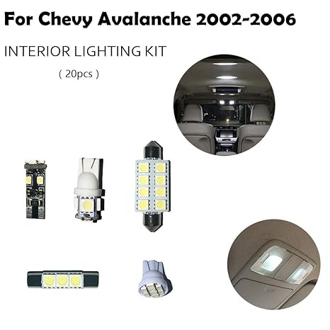 Car Led Interior Lights Accessories For Chevy Avalanche 2002 2006 Auto Dome Light Bulbs Automotive Lighting Replacement Package Kit 20 Bulbs White