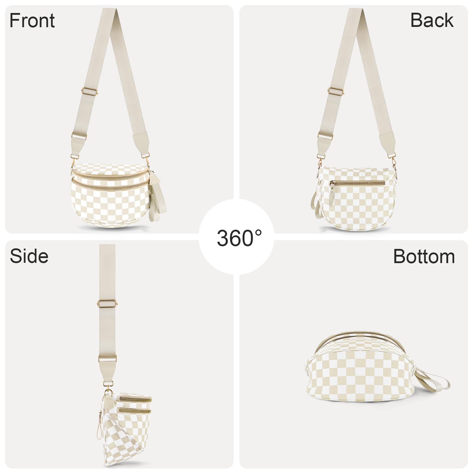 NEWROGENG Checkered Crossbody Bags for Women, Large Nylon Bum Bags Plus Size Fanny Pack Sling Bag Belt Bag for Women Travel, Beige Checkered