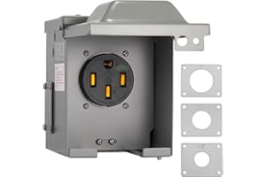 Suplevel 50 Amp EV/RV Power Outlet Box, Extra Heavy Duty EV-Grade 14-50R Receptacle, NEMA 3R Enclosed Lockable Weatherproof Outdoor Metal Box, EV Charger, 3-Pole, 4-Wire, ETL Listed