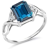 Gem Stone King 2.75 Cttw London Blue Topaz and White Topaz Engagement Ring For Women | 925 Sterling Silver | Emerald Cut 9X7MM | Wedding Engagement Anniversary Promise Ring For Women