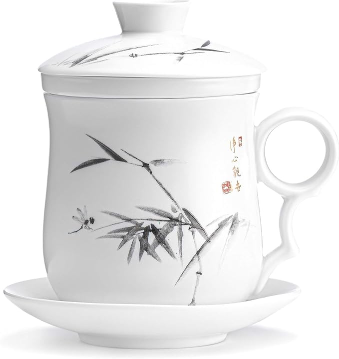 Amazon De Teetasse Mit Deckel Und Sieb Tee Aufgussbecher Diffusor Tasse Mit Aufguss Siebe Teesiebe Tee Tassen Steiger Zubehor 350 Ml