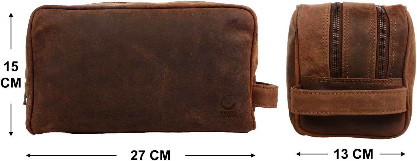 Full Grain Leather Handmade Travel Toiletry Bag - Wash Bag, Shaving Kit & Make Up Kit - Travel Gift for Men & Women by Rustic Town - Image 3