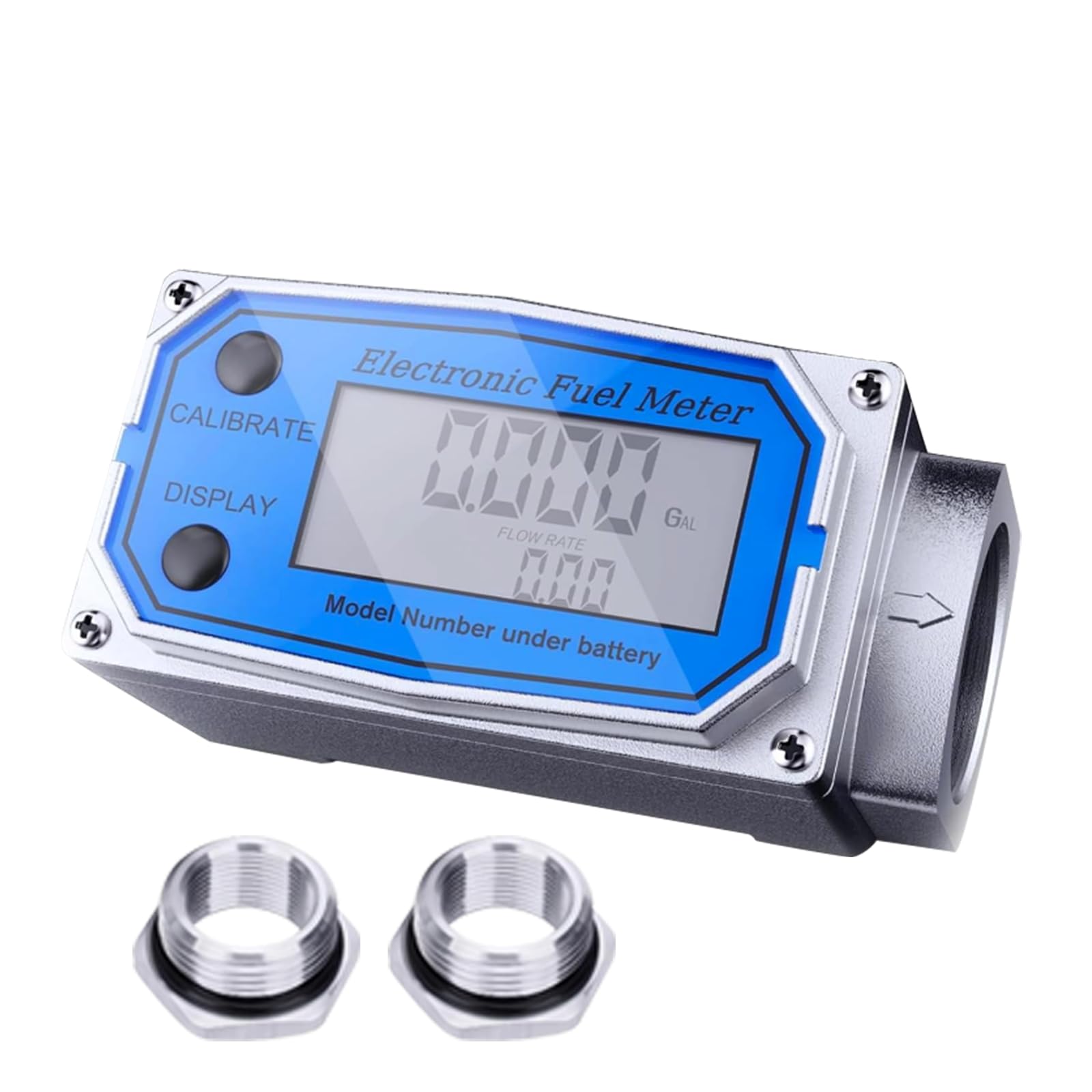 Photo 1 of 1 Inch Digital Turbine Fuel Flow Meter NPT Thread Electronic Water Flowmeter with 3/4 in Adapters for Diesel Gas Oil Gasoline and Other Liquids Supports Gallon QTS PTS L m³ (Blue 3/4, 3/4IN)