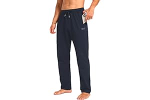 RANCOTO Men's Sweatpants Cotton Yoga Pants Casual Jersey Pants for Men Open Bottom Straight Leg with Zipper Pockets