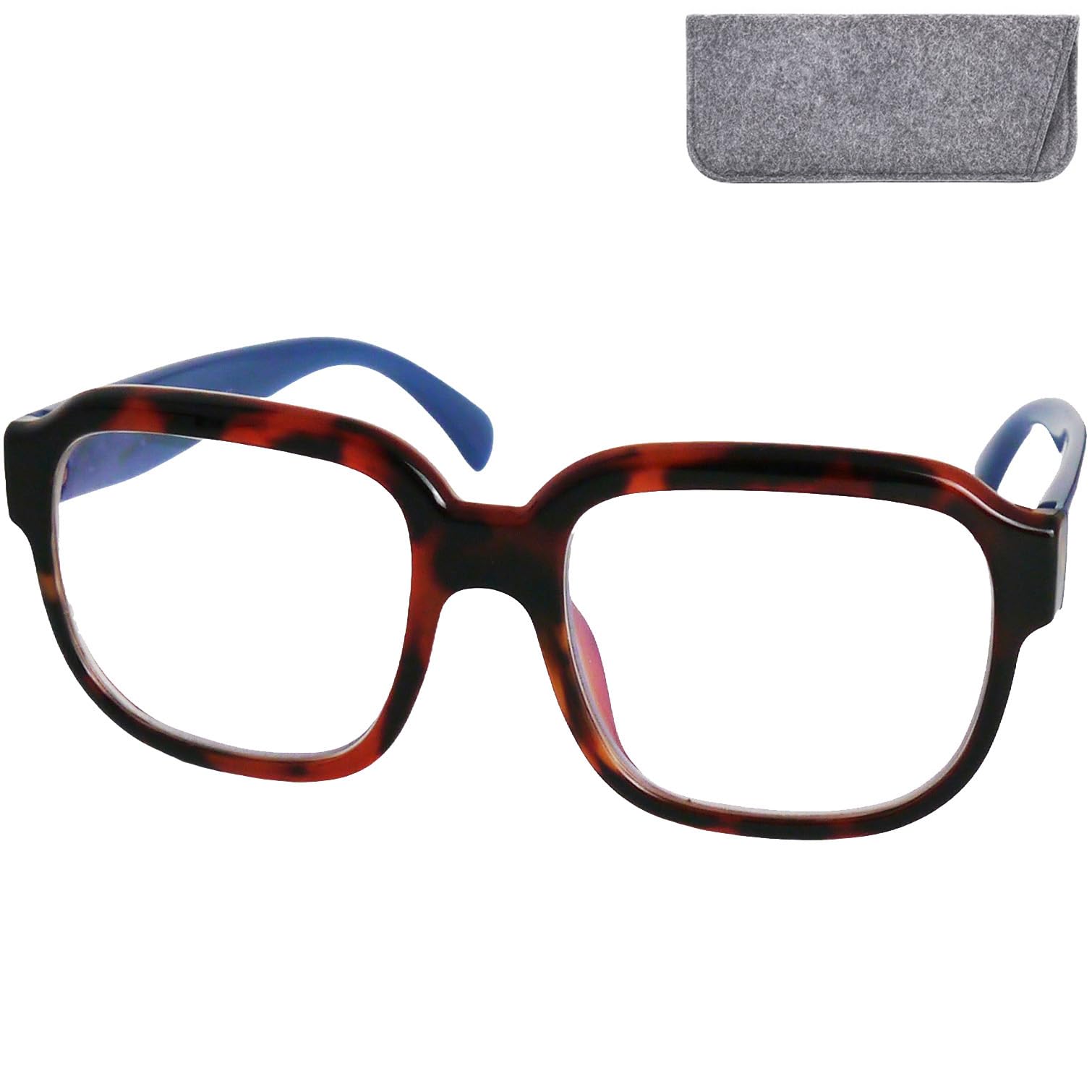 Mini Brille - Modern Reading Glasses Women with Thick Frame (Leopard Brown) and Large XL Square Scratch-Resistant Lenses, Case included, Specs Oversize + 1.00 Magnification