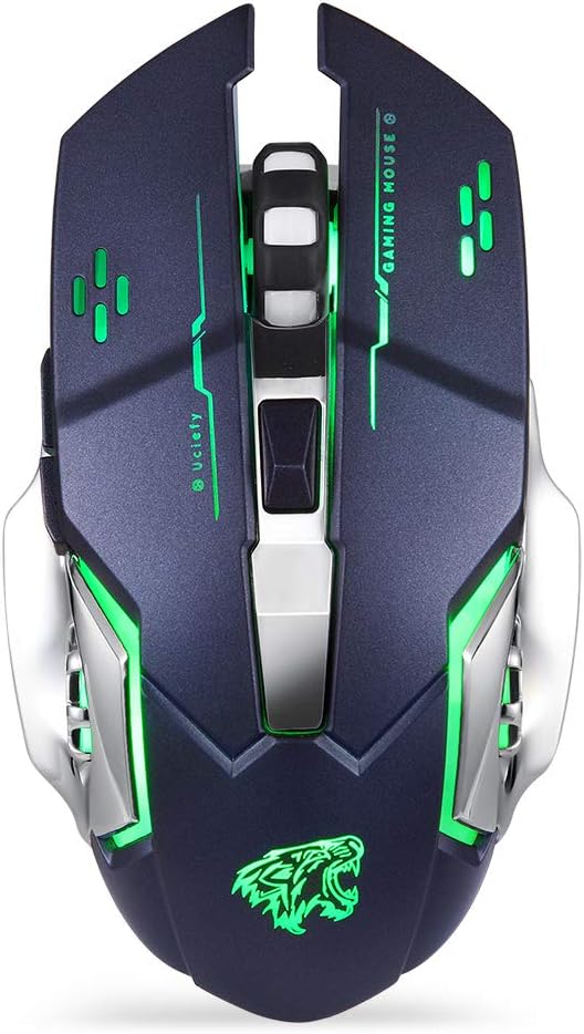 Uciefy Rechargeable Wireless Mouse, 2.4G Ergonomic Silent Gaming Mice Portable Optical with Nano USB Receiver, 3 Adjustable DPI, 6 Buttons Compatible with Laptop/PC/ Computer/Notebook (Black)