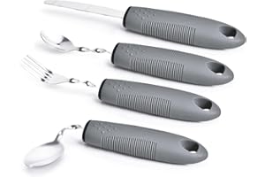 ALEYBLOODES Weighted Utensils for Hand Tremors, Weighted Silverware for Parkinsons Patients Arthritic Hands, Built Up Utensils for Adults, Adaptive Eating Utensils (Grey-Bendable Utensils)
