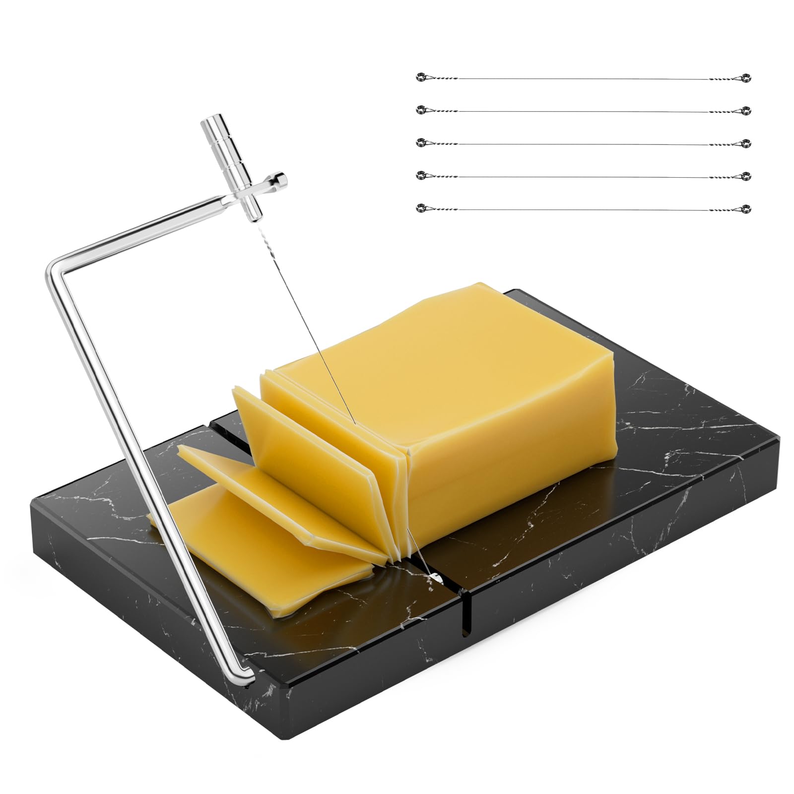 Photo 1 of TOPULORS Cheese Slicer - Cheese Cutter with 5 Replacement Upgrade Thick Cutting Wires - Heavy Duty 5" x 8" Marble Board Cheese Slicer for Block Cheeses - Kitchen Gadget Cheese Tool - Black