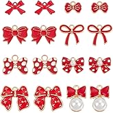 SUNNYCLUE 1 Box 48Pcs 8 Styles Bow Knot Charm Enamel Bow Charms Small Alloy Metal Red Cute Lolita Pearl Bowknot Charms for Jewelry Making Charms Diy Necklaces Bracelets Earrings Findings Gifts Women