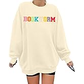 MNLYBABY Book Lover Sweatshirt Women Embroidered Bookworm Sweatshirts Bookish Sweater Book Lover Gift Teacher Long Sleeve Top