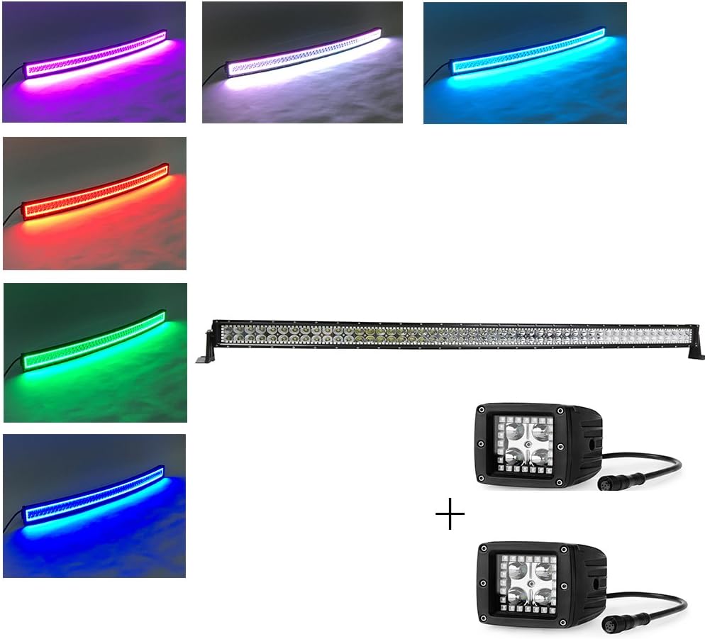 Colorbarz® 288Watts 50inch Curved Led light bar Halo+ 2 pcs Led work light with RGB halo ring,Weatherproof Rigid Aluminum No-Drill Install - Full Featured Reverse Running Brake Turn Signal