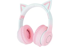 Serounder Chroma RGB Kitty Ears LED Light Up Over Ear Headphone, Foldable 15H Play Time Bluetooth/Wired Gaming Headset 3.5mm 