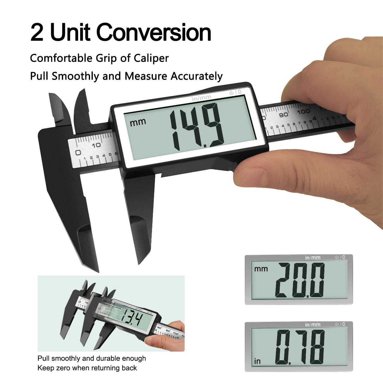 Kynup Digitaler Messschieber mit großem LCD-Bildschirm, Digitale Schieblehre, Millimeter/Zoll Umwandlung, Leichter Messwerkzeuge Messschieber, 150mm Caliper with Large LCD Screen 2