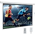 YODOLLA 84inch Motorized Projection Screen, 16:9 4K 3D HD Electric Projector Screen, Wall/Ceiling Mounted White Projection Screen with Two Remote Controls for Indoor & Outdoor Use